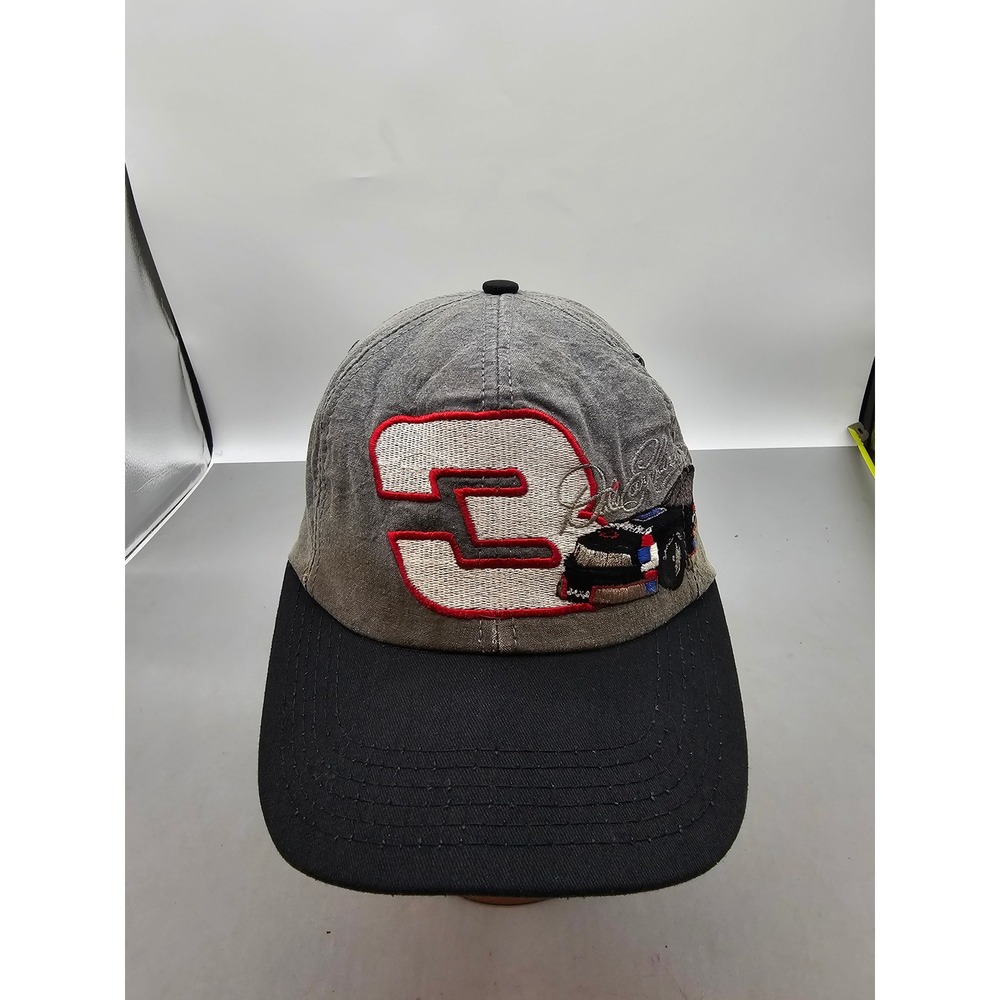 Vintage Dale Earnhardt Sr 3 NASCAR Hat Gray Black Snapback Sports Image USA Made